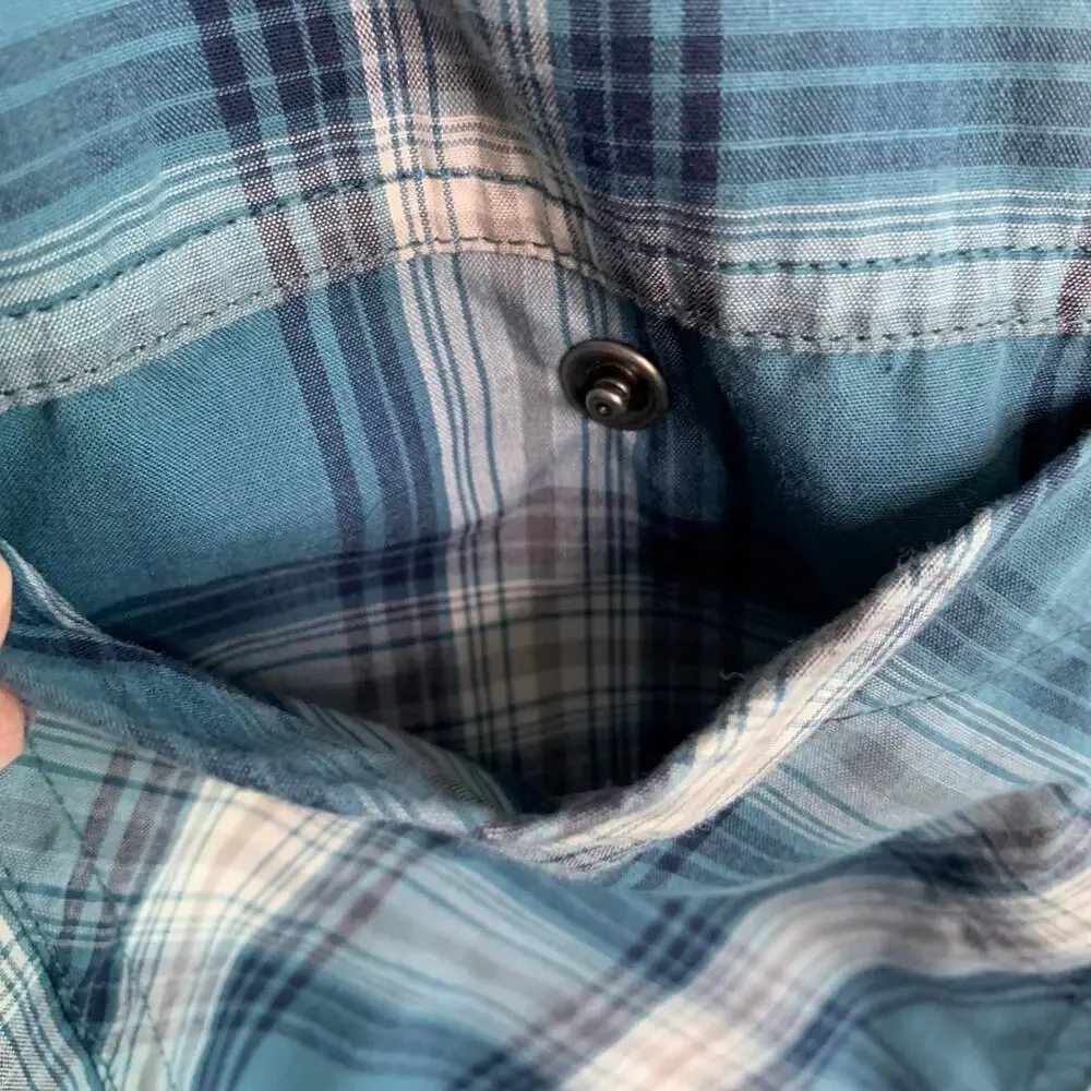 Field & Stream Mens 2XL Blue Plaid Fishing Snap Sides Shirt Button Up Short Slv - Picture 6 of 11